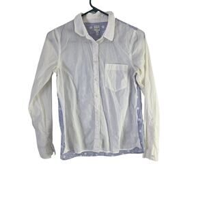 Madewell Polka Dot Button Front Top S Womens White Blue Cotton‎ Long Sleeve
